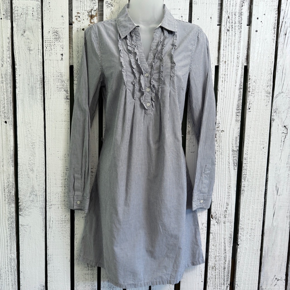 Old Navy Blue and White Striped Midi Shirt Dress